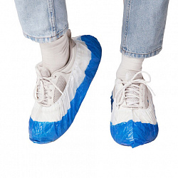 Бахилы двойные, КОМПЛЕКТ 1900 шт. (950 пар), СТАНДАРТ, 39х14 см, 28 мкм, 2,6 г, бело-синие, ELEGREEN, ПНД-7/7/1р-Б-С