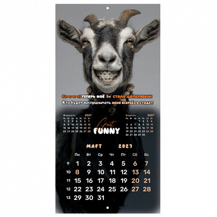 Календарь настенный перекидной 2027г, BRAUBERG, 12 листов, 28,5х28,5см, "Goat calendar", 118417