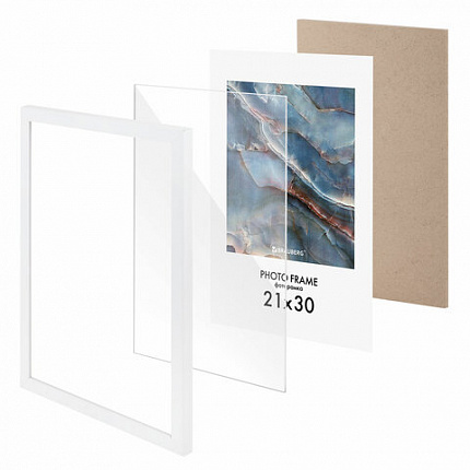 Рамка 21х30 см небьющаяся, КОМПЛЕКТ 4 шт., багет 16 мм, МДФ, BRAUBERG "Basic", белая, 391258