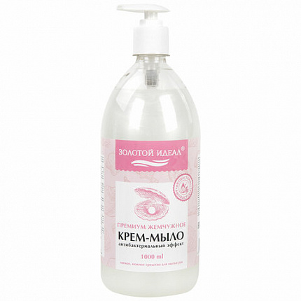 Мыло-крем жидкое с АНТИБАКТЕРИАЛЬНЫМ ЭФФЕКТОМ 1 л ЗОЛОТОЙ ИДЕАЛ "Премиум жемчужное", дозатор, 608284