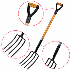 Вилы копальные стальные 19х28 см, ОБЩАЯ ДЛИНА 115 см, черенок стекловолокно, V-ручка, RABBITEX (РАББИТЕКС) "FIBERGLASS", 700491