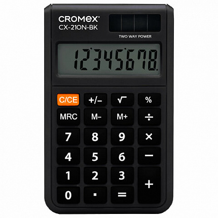 Калькулятор карманный CROMEX CX-210N-BK (96х62 мм), 8 разрядов, двойное питание, черный, 273834