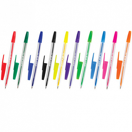 Ручки шариковые STAFF "C-51", НАБОР 10 шт., АССОРТИ, узел 1 мм, линия письма 0,5 мм, 142818