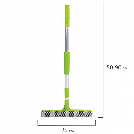 Окномойка ЛЮБАША, алюминиевая телескопическая ручка 50-90 см, рабочая часть 25 см (стяжка, губка, ручка), 603613