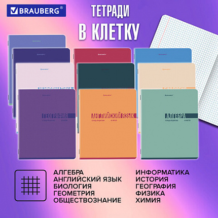 Тетради предметные, КОМПЛЕКТ 12 ПРЕДМЕТОВ, 48 л., обложка картон, BRAUBERG "VIBE", 405163