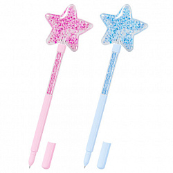 Ручка с топпером с блестками шариковая FUNSTER "MAGIC STAR", СИНЯЯ, ассорти, пишущий узел 0,7 мм, линия письма 0,35 мм, 144379