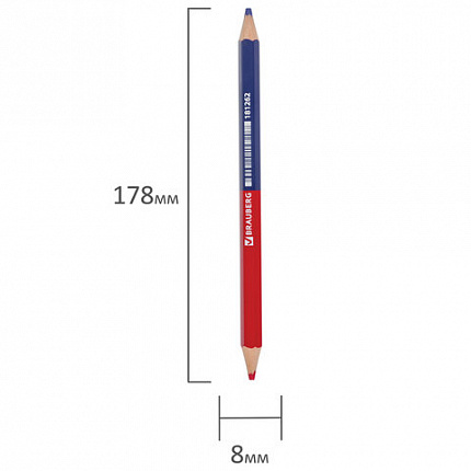 Карандаш двухцветный, красно-синий, утолщённый, BRAUBERG, заточенный, грифель 4,0 мм, 181262