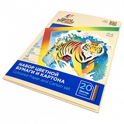 Набор картона и бумаги А4 немелованный (белый4л,цветной8л,офсет8л),Луч"Школа творчества",35С 2294-08