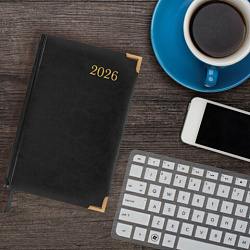 Ежедневник датированный 2026, А5, 138x213 мм, BRAUBERG "Senator", под кожу, черный, 117094