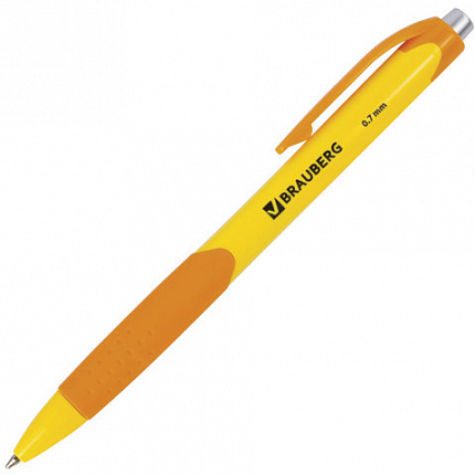 Ручка шариковая автоматическая с грипом BRAUBERG "Juicy", СИНЯЯ, корпус ассорти, узел 0,7 мм, линия письма 0,35 мм, 141546