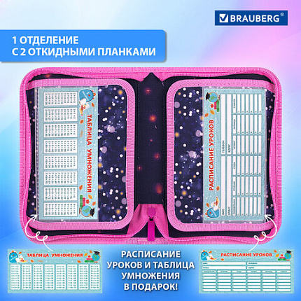 Пенал BRAUBERG, 1 отделение, 2 откидные планки, полиэстер, 21х14 см, "Маленькая прелесть", 273527