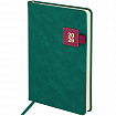 Ежедневник датированный 2026 А5 138х213 мм, BRAUBERG "Accent", под кожу, держатель, зеленый/бордо, 117387