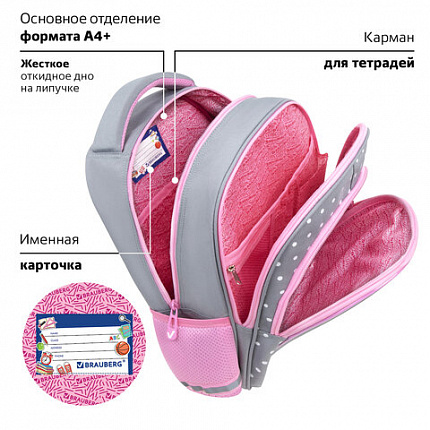 Рюкзак BRAUBERG OPTIMA, 2 отделения, с брелоком, "Любопытный зайка", 36х27х18 см, 272098