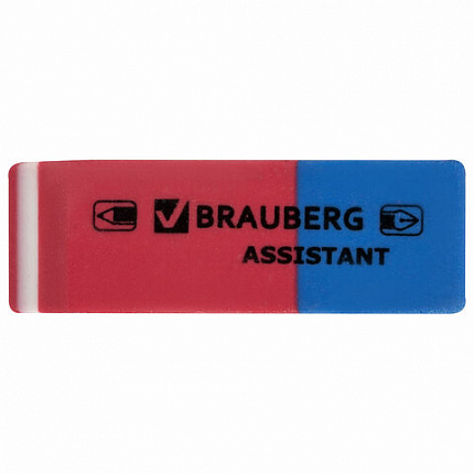 Ластик BRAUBERG "Assistant 80", 41х14х8 мм, красно-синий, прямоугольный, скошенные края, 221034