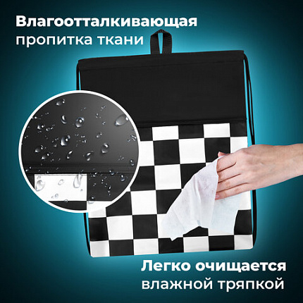Мешок для обуви BRAUBERG БОЛЬШОЙ, с ручкой, карман на молнии, сетка, 49х41 см, "Черно-белый стиль", 273452