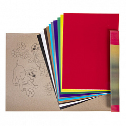 Картон цветной А4 МЕЛОВАННЫЙ, 10 листов 10 цветов, в папке, HATBER ECO, 195х290 мм, "Белый щенок", 043288, 10Кц4_03414