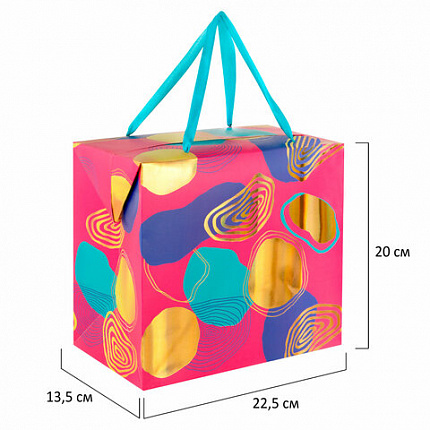 Пакет-коробка подарочный (1 штука) ассорти "Часы"/"Яркий", 22,5х13,5х20 см, тиснение фольгой, ламинация, 90080, 90079, 90080