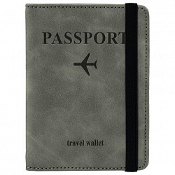 Обложка для паспорта и документов с защитой от считывания, 9 карманов, резинка, экокожа, серая, BRAUBERG, 238749