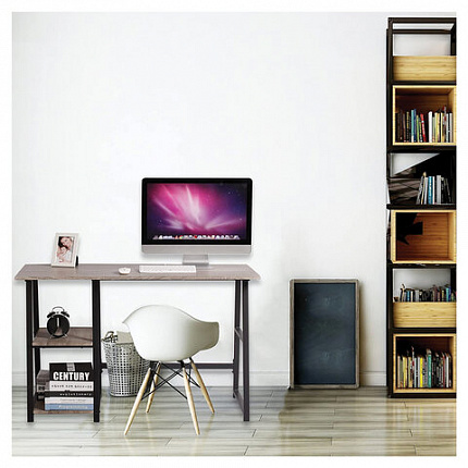 Стол на металлокаркасе BRABIX "LOFT CD-006", 1200х500х730 мм, 2 полки, цвет морёный дуб, 641224