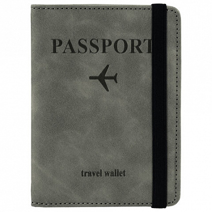 Обложка для паспорта и документов с защитой от считывания, 9 карманов, резинка, экокожа, серая, BRAUBERG, 238749