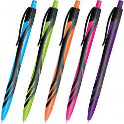 Ручка шариковая автоматическая BRAUBERG ULTRA COLOR NEON, soft-touch, СИНЯЯ, пишущий узел 0,7 мм, линия письма 0,35 мм, 144203