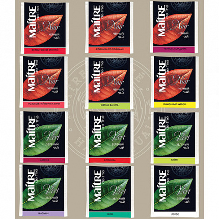Чай MAITRE "Цветы" ассорти 12 вкусов, НАБОР 60 пакетиков, баж 082