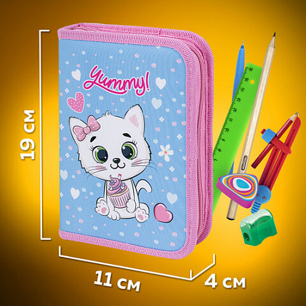 Пенал ПИФАГОР, 1 отделение 2 откидные планки, полиэстер, 20х14 см, "Yummy Cupcakes", 271512