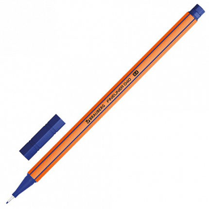 Ручка капиллярная (линер) СИНЯЯ, BRAUBERG FINE 040, металлический наконечник, шестигранная, линия письма 0,4 мм, 144140