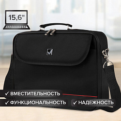 Сумка портфель BRAUBERG MOTIVE с отделением для ноутбука 15,6", откидная крышка, "Profi", черная, 30х40х7 см, 240441