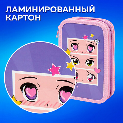 Пенал ПИФАГОР, 3 отделения, ламинированный картон, 19х11 см, "Мультяшные глаза", 272251