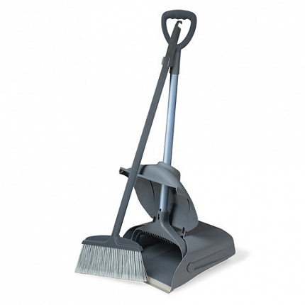 Совок для мусора КОМПЛЕКТ щетка + 2 рукоятки по 94 см, закрывающаяся крышка ЛОВУШКА, серый LAIMA PROFESSIONAL, 601508