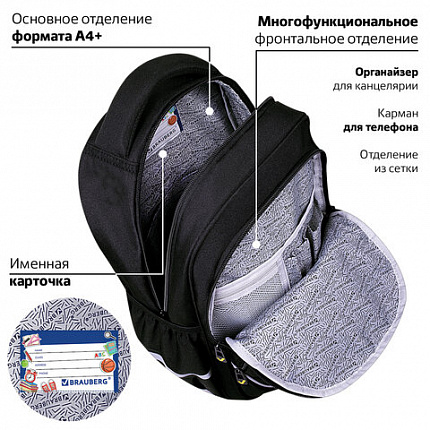 Рюкзак BRAUBERG MOTION, 2 отделения, 3 кармана, "Бунтарь", СВЕТЯЩИЙСЯ, 41х28х17 см, 271363