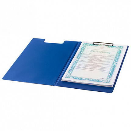 Папка-планшет STAFF, А4 (318х228 мм), с прижимом и крышкой, картон/ПВХ, СИНЯЯ, 229558
