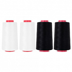 Нитки швейные 40/2 5000 ярд. (4572 м), Набор 2 белых/2 черных, DEVELIA (Девелиа), 665429