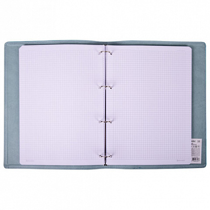 Тетрадь на кольцах БОЛЬШАЯ А4 (240х310 мм), 120 листов, под кожу, клетка, BRAUBERG "Joy", бирюзовый/серо-голубой, 404507