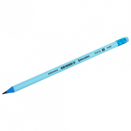 Карандаш чернографитный BRAUBERG "PASTEL", 1 шт., HB, трехгранный, с ластиком, 181995