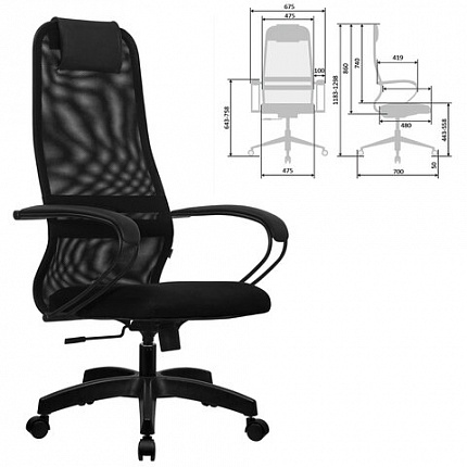 Кресло офисное МЕТТА "SU-B-8" пластик, ткань-сетка, сиденье мягкое, черное