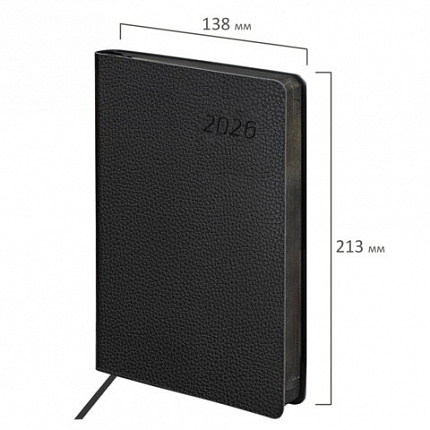Ежедневник датированный 2026 А5 138x213 мм, BRAUBERG "Stylish", под кожу, гибкий, черный, 117097