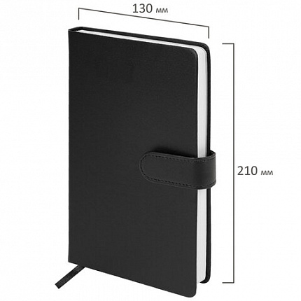 Скетчбук, белая бумага 140 г/м2 130х210 мм, 80 л., КОЖЗАМ, застежка, BRAUBERG ART CLASSIC, черный, 116461