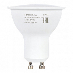 Лампа светодиодная SONNEN EXTRA, 10 (90) Вт, GU10, софит, теплый белый, 30000 ч, LED MR16-GU10-10W-2700, 457926