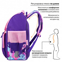 Ранец ПИФАГОР BASIC, 1 отделение, 3 кармана, эргономичная спинка, "Butterflies", 35х28х18 см, 270683