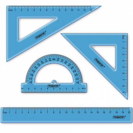 Набор чертежный ПИФАГОР (линейка 20 см, 2 треугольника, транспортир), тонированный, европодвес, 210854