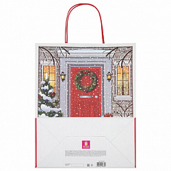 Пакет подарочный КОМПЛЕКТ 10 штук новогодний 26x13x32 см, "Сочельник", ЗОЛОТАЯ СКАЗКА, 592130