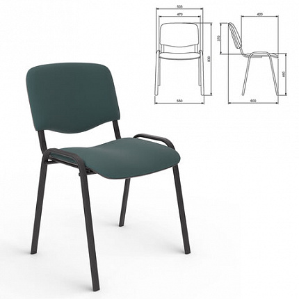 Стул для персонала и посетителей "ИЗО", черный каркас, ткань черно-зеленая, В-21/С-33