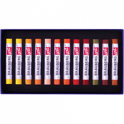 Пастель сухая художественная BRAUBERG ART CLASSIC, 12 цветов, ЗЕМЛЯНЫЕ ТОНА, круглое сечение, 181457