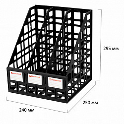 Лоток вертикальный для бумаг BRAUBERG "ULTRA", 240 мм, 3 отделения, сетчатый, сборный, черный, 238249