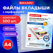 Папки-файлы перфорированные А4 BRAUBERG "STANDARD", КОМПЛЕКТ 100 шт., матовые, 40 мкм, 229660