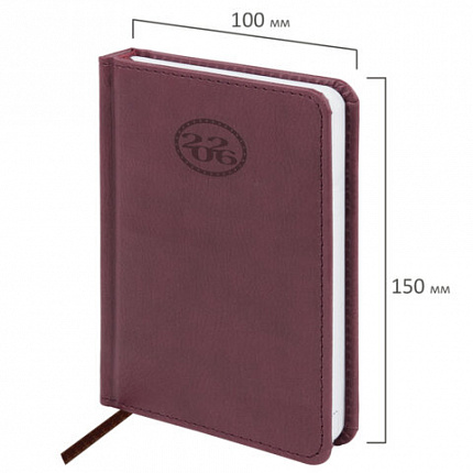 Ежедневник датированный 2026, МАЛЫЙ ФОРМАТ 100х150 мм, А6, BRAUBERG "Favorite", под кожу, коричневый, 117249