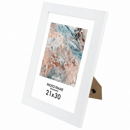 Рамка 21х30 см небьющаяся, КОМПЛЕКТ 3 шт., багет 29 мм, МДФ, BRAUBERG "Basic", белая, 391260