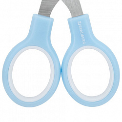 Ножницы BRAUBERG KIDS 130 мм, ручки небесно-голубые, закругленные лезвия с линейкой, 274060